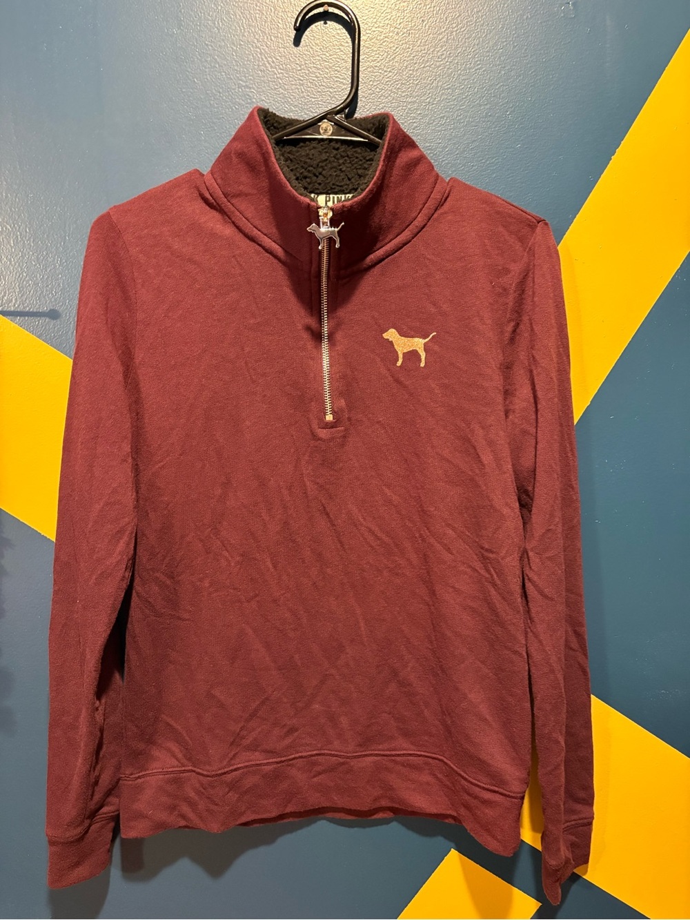 PINK Victoria's Secret Deep Burgundy Lightweight Mock Neck Quarter Zip EUC